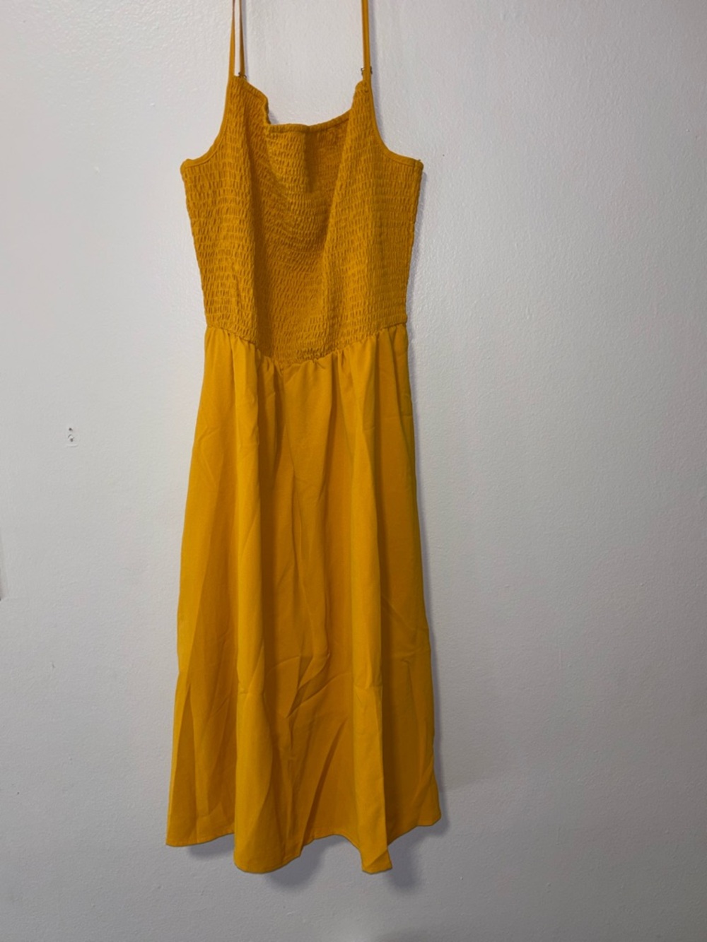 Spaghetti Strap Smocked Bodice Maxi Dress in Mustard Yellow